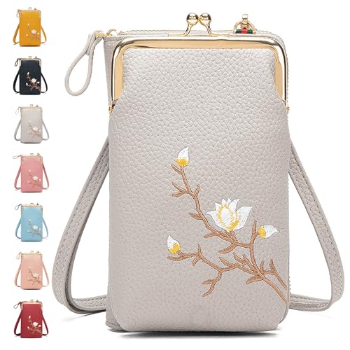 Generisch ForeverSavour Women Sling Cross-Body Wallet with Mobile Cell Phone Holder, Passport Cellphone Crossbody Purse Bag (Gray) von Generisch