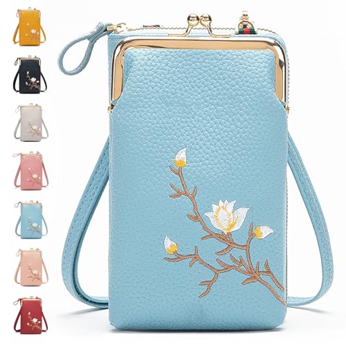 Generisch ForeverSavour Women Sling Cross-Body Wallet with Mobile Cell Phone Holder, Passport Cellphone Crossbody Purse Bag (blue) von Generisch