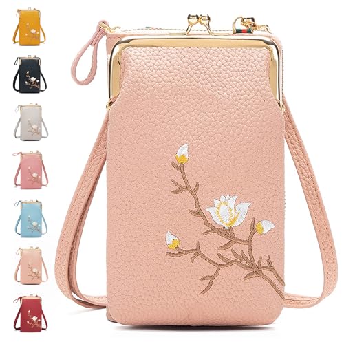 Generisch ForeverSavour Women Sling Cross-Body Wallet with Mobile Cell Phone Holder, Passport Cellphone Crossbody Purse Bag (pink) von Generisch