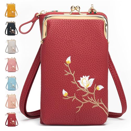 Generisch ForeverSavour Women Sling Cross-Body Wallet with Mobile Cell Phone Holder, Passport Cellphone Crossbody Purse Bag (red) von Generisch