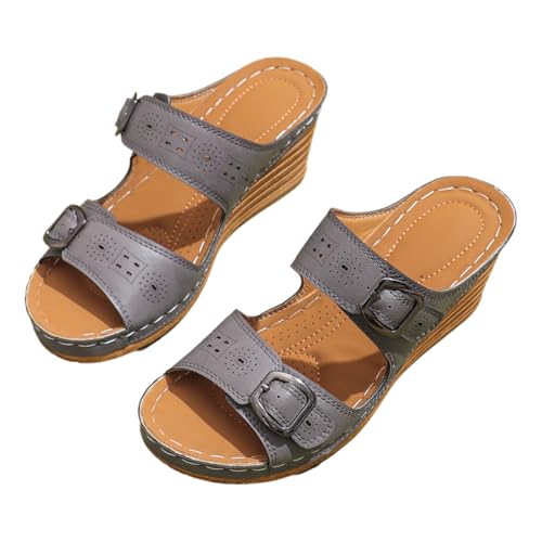 Generisch Frauen-Plattform Keilsandalen, runde offene Zi-2-Strap-Slip auf Rutschen, Knöchelgurtbogen-Stützplattform Keilschuhe Generisch Frauen-Plattform Keilsandalen, runde offene Zi-2-Strap-Slip auf Rutschen, Knöchelgurtbogen-Stützplattform Keilschuhe von Generisch