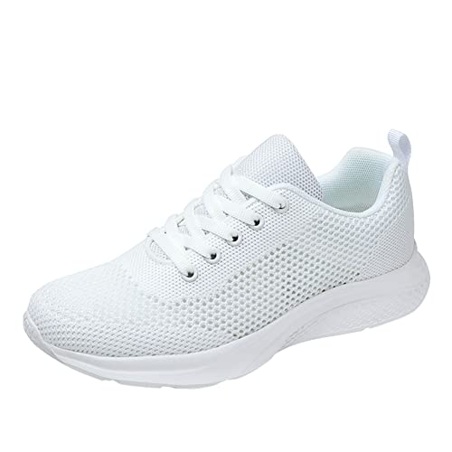 Generisch Freizeit Damen Schnürschuhe mit weicher Sohle Bequeme Schuhe Outdoor Mesh Schuhe Runing Mode Sport Atmungsaktive Turnschuhe (White, 41) von Generisch