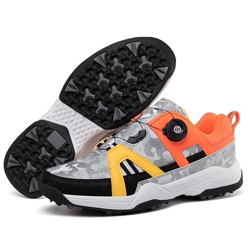 Generisch Freizeit Komfortabel Golfschuhe Rutschschutz Kurze Nägel Golfschuhe Atmungsbeständig im Freien Sportschuhe (Silber Orange,43) von Generisch