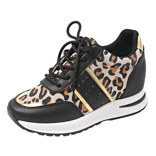 Generisch Freizeit Sneaker für Damen Leopardenmuster Klobige Turnschuhe Mode Schnürschuhe Retro Freizeitschuhe Klassische Sneaker Bequem Turnschuhe von Generisch
