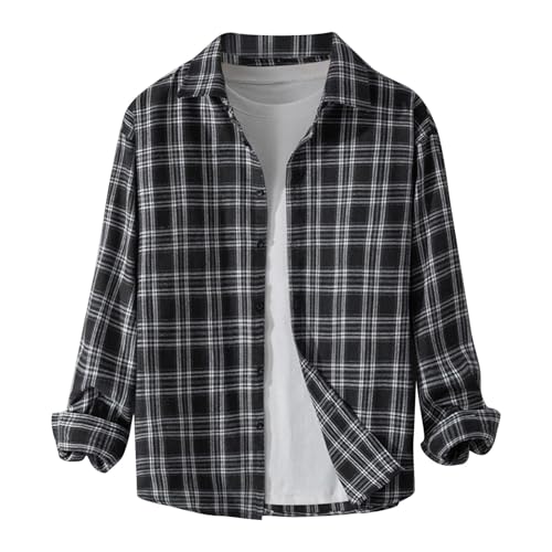 Generisch Freizeithemden Für Herren, Kariertes Hemd Regular Fit Langarm Trachtenhemd Button Down Freizeithemd Shirt (XXL, Black) von Generisch