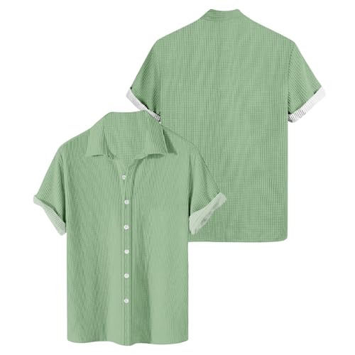Generisch Freizeithemden Für Herren, Kurzarm Sommer Einfarbig Freizeithemd Regular Fit Casual Button Down Strand Hemd Herren Größentabelle Hemden Fit Leinenhemd Blumen (7XL, Mint Green) von Generisch