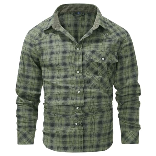 Generisch Freizeithemden Für Herren Button Down Flanellhemd Kariertes Hemd Langarm Freizeithemden Slim Fit Outdoor Trachtenhemd mit Brusttasche Casual Karohemd Warm Kariert Jagdhemd von Generisch