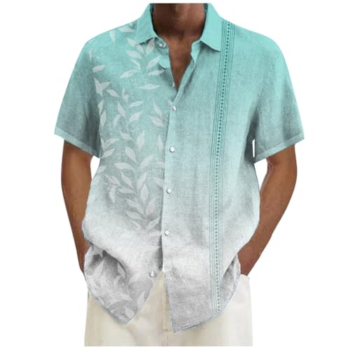 Generisch Freizeithemden für Herren Kurzarm Blumen Hemd Farbverlauf Leinenhemd mit Knopfleiste Strandhemd Hawaii Sommerhemd Atmungsaktiv Sweathemd Lockere Herrenhemd Große Größen S-6Xl von Generisch