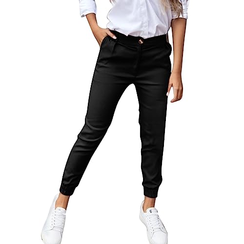 Generisch Freizeithose Damen Anzughose Slim Fit Chino Hose Business Und Casual Elastischer Bund Nylon Jogginghose Stretchy Sommer Dünne Y2k Bequem Quick-Drying Arbeithose Mit Taschen-Schwarz-XXL von Generisch