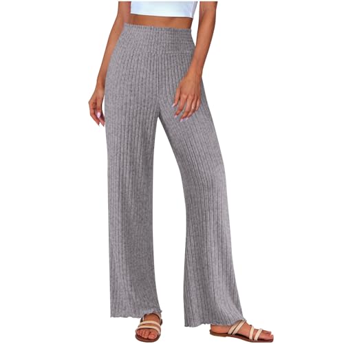 Generisch Freizeithose Damen Lang Rippstrick Hose Relaxhose Warm Stoffhose High Waist Palazzohose Throme Yogahose Thermohose Jogginghose Sporthose Laufhose Sweatpants Gerade Hose Kaffee L von Generisch