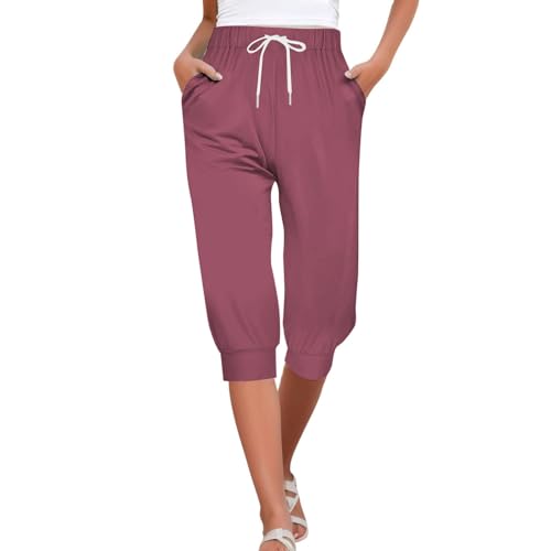 Generisch Freizeithose Damen Leicht Jogginghose Damen Knee Length Sommerhose Einfarbiger Luftig Stoffhose Bequeme Strandhose Straight Leg Hose Mit Drawstring Outdoorhose Sporthose Wanderhose von Generisch