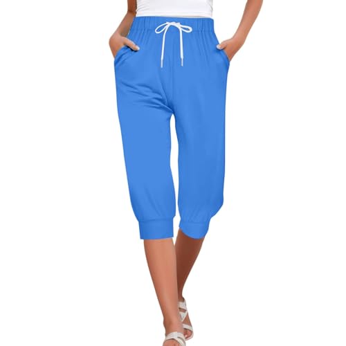 Generisch Freizeithose Damen Leicht Jogginghose Damen Knee Length Sommerhose Einfarbiger Luftig Stoffhose Bequeme Strandhose Straight Leg Hose Mit Drawstring Outdoorhose Sporthose Wanderhose von Generisch