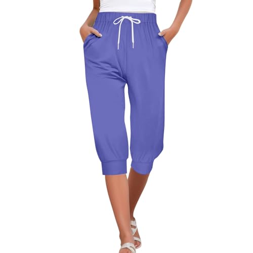 Generisch Freizeithose Damen Leicht Jogginghose Damen Knee Length Sommerhose Einfarbiger Luftig Stoffhose Bequeme Strandhose Straight Leg Hose Mit Drawstring Outdoorhose Sporthose Wanderhose von Generisch