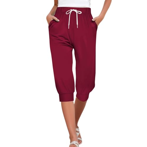 Generisch Freizeithose Damen Leicht Jogginghose Damen Knee Length Sommerhose Einfarbiger Luftig Stoffhose Bequeme Strandhose Straight Leg Hose Mit Drawstring Outdoorhose Sporthose Wanderhose von Generisch