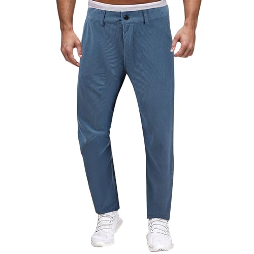 Generisch Freizeithose Herren Cordhose Sommer Streifen Regular Fit Chino Trousers Workout Business Casual Modern Klassische Freizeit Hosen Golfhose Mit Taschen-Blau-M von Generisch