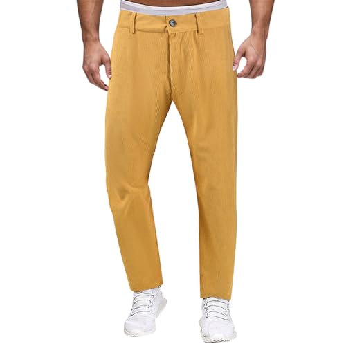 Generisch Freizeithose Herren Cordhose Sommer Streifen Regular Fit Chino Trousers Workout Business Casual Modern Klassische Freizeit Hosen Golfhose Mit Taschen-Gelb-XL von Generisch