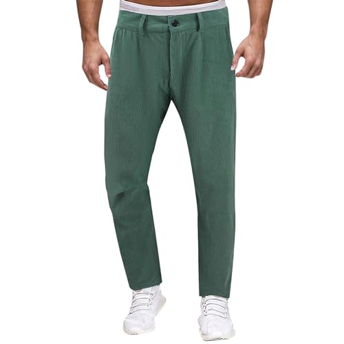 Generisch Freizeithose Herren Cordhose Sommer Streifen Regular Fit Chino Trousers Workout Business Casual Modern Klassische Freizeit Hosen Golfhose Mit Taschen-Grün-M von Generisch