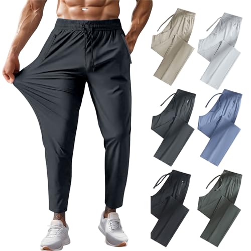 Freizeithose Herren Ice Silk Hose Dünne Jogginghose Leichte Herrenhose Schnelltrocknend Sporthose mit Kordelzug und Taschen Stretch Bequem Loungehose Outdoorhose Elastische Taille von Generisch