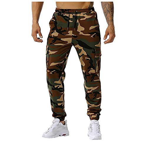 Generisch Freizeithose Herren Lang, Jogginghose Baggy Sweatpants Elastische Taille Jogging Hose Camouflage Mit Tachen Breite Performance Pants Originals Schwarz Lang Sweatpants (M, Green) von Generisch
