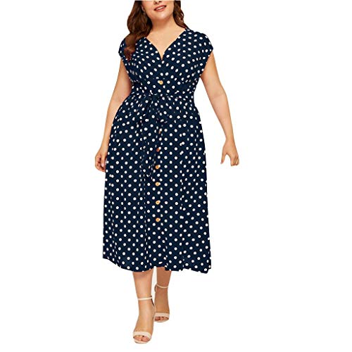 Generisch Freizeitkleid Damen große größen mit V Ausschnitt ärmellosem Strandkleid Damen luftig Maxi Lässiges Damenkleid in Übergröße gepunktetem Gürtel mit Knopfdruck Kleid Viskose von Generisch