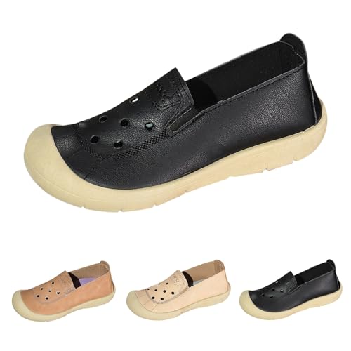 Generisch Freizeitschuhe Damen Schwarz,Einfarbige rutschfeste Plateau,Laufschuhe Damen Leicht,Slip-On Schuhe Atmungsaktiv Flach,Outdoor Walkingschuhe,Bequemschuhe Fitness von Generisch