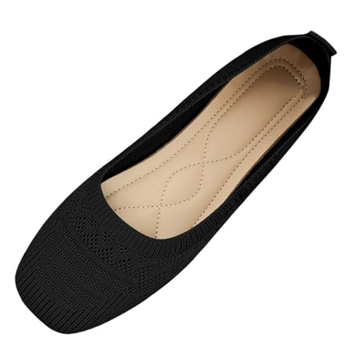 Generisch Freizeitschuhe Damen Schwarz,Flache Ballerinas Für Damen,Einfarbige rutschfeste,Slip-On,Strickschuh,Runde Zehenpartie,Freizeit Arbeit,Hochzeit Schuhe Walkingschuhe von Generisch