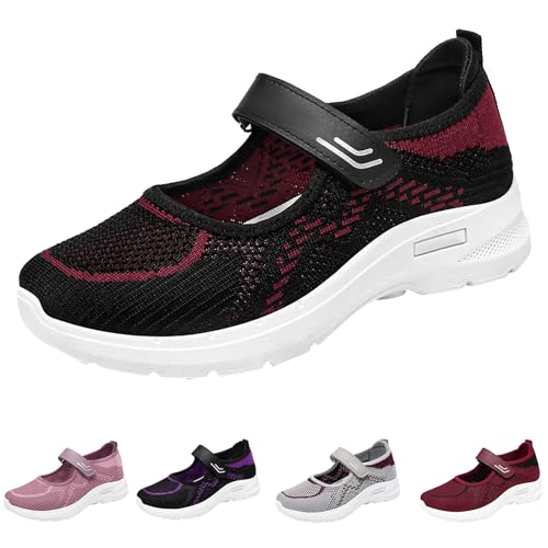 Generisch Freizeitschuhe Damen Sommer Walkingschuhe Damen Weite H, Mit Schnallenriemen Mesh Atmungsaktiv Laufschuhe Weich Leicht Sportschuhe Bequeme Casual Hinten Offen Schlupfschuhe Walkingschuhe von Generisch