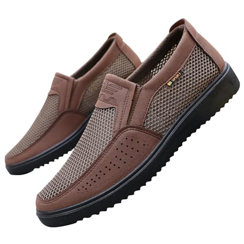 Generisch Freizeitschuhe Herren, Schlupfschuhe Herren 44 Casual Wanderschuhe Leichte Ausgehöhlte Canvasschuhe rutschfeste Outdoor Sneaker Arbeitsschuhe Atmungsaktiv Mesh Turnschuhe Ohne Schnürung von Generisch