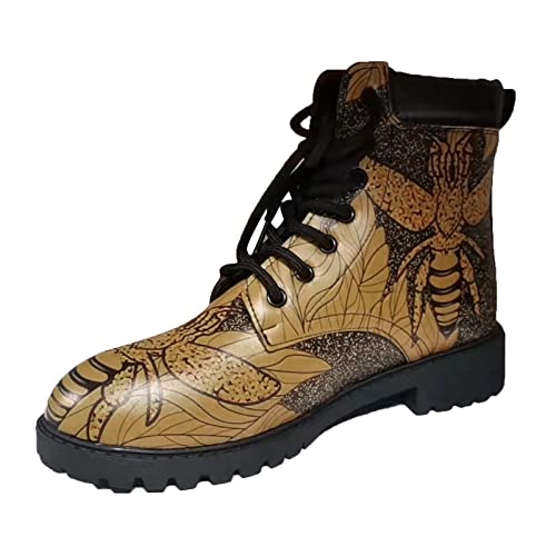 Generisch Freizeitschuhe Weiche Sohle Damen Stiefel,Damenschuhe Farbdruck Booties,Square Heel Schuhe rutschfeste Plateau Arbeitsschuhe Atmungsaktive Winterstiefel von Generisch