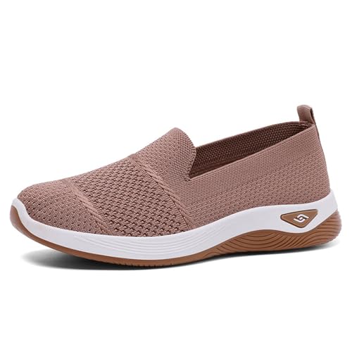 Generisch Freizeitschuhe für Damen mit Atmungsaktivem Mesh-Obermaterial BarfußSchuhe Sommer Leichte Sommerschuhe Extra Breite Komfort Leinenschuhe Sportschuh Atmungsaktiv Flache Damen (Khaki, 41) von Generisch