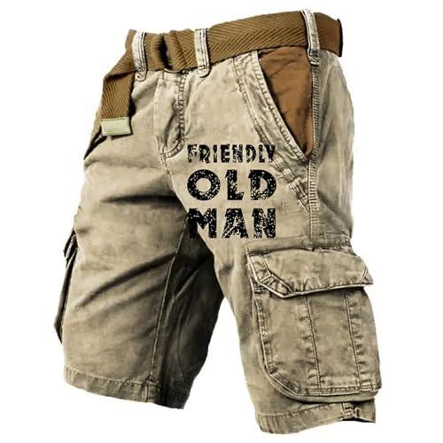Generisch Friendly Old Man Cargo Shorts Herren Loser Passform Stilvolle Kurz Jeanshose Angenehme Praktische Vielseitig Wandershorts Knielange Jogger Casual Sommershorts (Khaki, 3XL) von Generisch