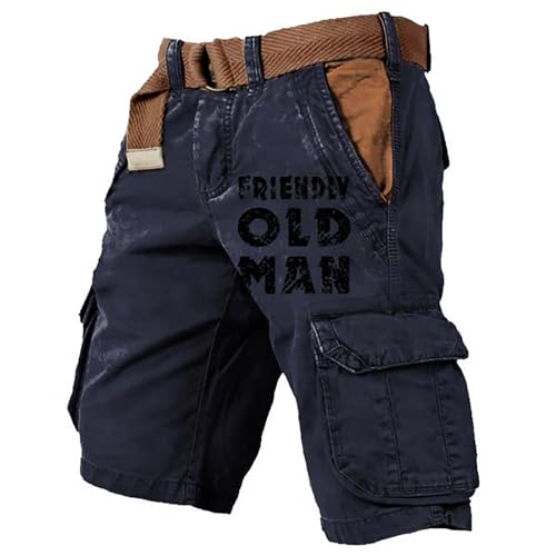 Generisch Friendly Old Man Cargo Shorts Herren Loser Passform Stilvolle Kurz Jeanshose Angenehme Praktische Vielseitig Wandershorts Knielange Jogger Casual Sommershorts (Navy, XL) von Generisch