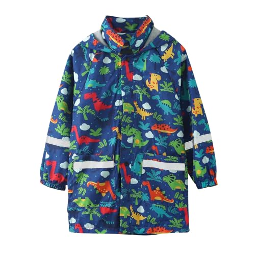 Generisch Friesennerz Kinder Jungen Mädchen Knopf Regenjacke Mit Kapuze Winddicht Regenmantel Kinder Langarm Hoodie Trenchcoat Fleece 98 (Dark Blue, 6-7 Years) von Generisch