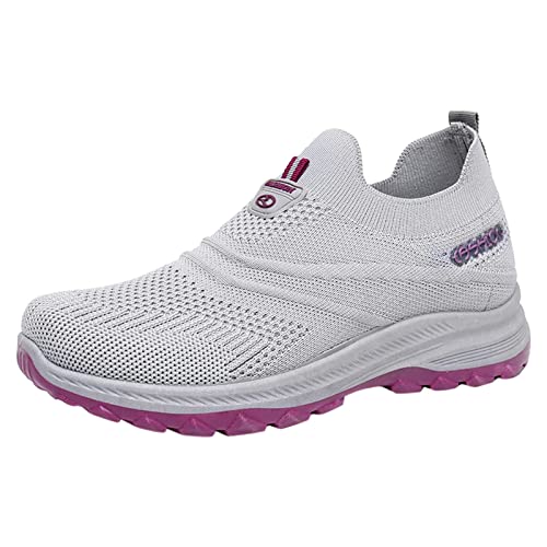 Generisch Frühling und Damen Sportschuhe Weiche Sohle Slip On Mesh Atmungsaktive Sohle Lässiger Stil Damen Schuhe Mokassins (Grey, 38) von Generisch