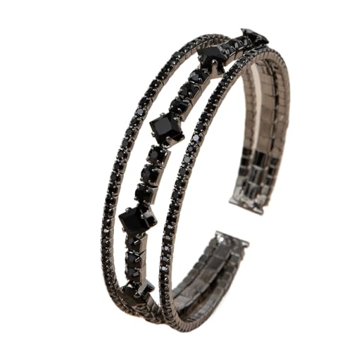 Generisch Für Selbst-Schwarzes Diamantarmband, mehrschichtiges Strass-Manschettenarmband, funkelndes mehrschichtiges Armreif-Geschenk für Hochzeit, Party, Abendveranstaltung (Black) von Generisch