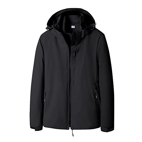 Generisch Funktionsjacke Damen 3 In 1 Große Größen, Regenjacke Damen Wasserdicht Outdoorjacke Plus Samt Windbreaker Warme Winterjacke Einfarbig Wanderjacke Mit Kapuze Regenmantel Jacken Freizeitjacke von Generisch