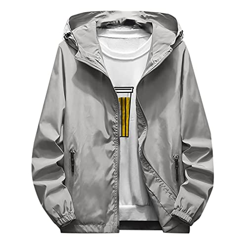 Generisch Funktionsjacke Herren, Regenjacke Wasserdicht Atmungsaktiv Winddichte Outdoor Wanderjacke Mäntel Mit Kapuze Fahrrad Jacke Für Herren Softshell Dünn Faltbar (XXL, Gray) von Generisch