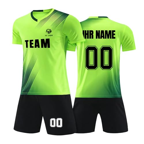 Generisch Fußball Trikot Kinder Personalisiert Fussball Trikot Kinder Erwachsene mit Nummer Name Logo Hemd & Kurze Set Fußball Trikot Fussball Jersey Trainingsanzug für Junge Herren von Generisch