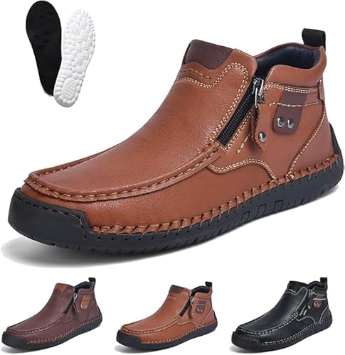 Generisch Fußwohl Orthopädische Premium-Stiefel Herren wasserdichte Leder Stiefeletten OrthopäDische Schuhe Slip Walking Boots für Wandern Camping von Generisch