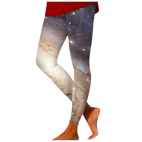 Generisch Galaxy Galaxy Leggings Damen Kostüm Damen Bunte Leggings Ausgefallene Weltraum Kostüm Karneval Kostüm Stretchy Yogahose Glitzer 3D Bedrucken Space Kostüm Damen (01-Khaki, XL) von Generisch