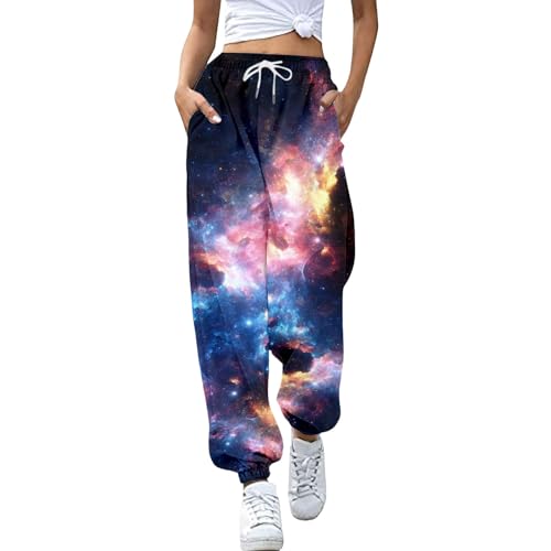 Generisch Galaxy Jogginghose Damen 3D Galaxie Bedrucken Sporthose Galaxie Universum Stern Weltraum Grafik Galaxy Trainingshose mit Taschen Galaxy Sport Yogahose Sternenhimmel Freizeithose von Generisch