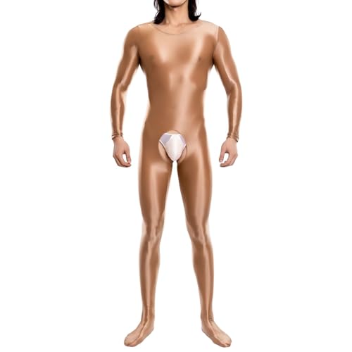 Generisch Ganzkörperanzug Herren Öl Body Cut Out Bodysuit Einfarbig Jumpuit Overall Eng Stretch Unterhemd Erotische Nachtwäsche Playsuit Einteiler Offen Catsuit Dünne Transparent Bodycon von Generisch