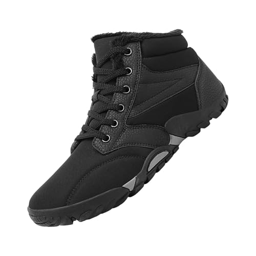 Generisch Gefütterte Sneaker Herren, Winterstiefel Rutschfest Winterschuhe Flache Sohle Schneeschuhe Warm Schlupfschuhe Weich Schnürschuhe Halbhoch Stiefel Einfarbig Sportschuhe Wanderschuhe von Generisch