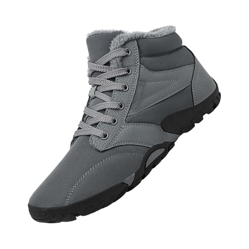 Generisch Gefütterte Sneaker Herren, Winterstiefel Rutschfest Winterschuhe Flache Sohle Schneeschuhe Warm Schlupfschuhe Weich Schnürschuhe Halbhoch Stiefel Einfarbig Sportschuhe Wanderschuhe von Generisch