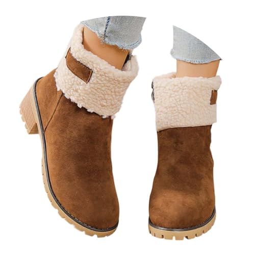 Generisch Gefütterte Stiefel Damen Schlupfstiefel Warme Wildlederoptik Stiefeletten Mittlere Schafthöhe Halbstiefel Reißverschluss Freizeitstiefel Retro Winterstiefel Für Kalte Tage von Generisch