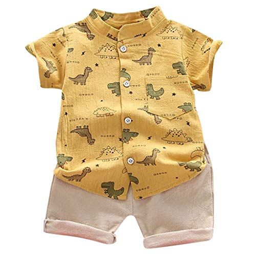 Generisch Gelb Bekleidungssets Für Baby-Jungen 80 Set 2 Teiler Sommer Kurze Hosen Und Hemd Dino-Print Lässige Kinderkleidung Casual Hosenanzug Urlaub Mode Freizeitanzug von Generisch