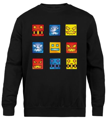 Generisch Geometrie Dash Symbol Gesicht Schwarzer Unisex-Pullover mit Rundhalsausschnitt Generisch Geometrie Dash Symbol Gesicht Schwarzer Unisex-Pullover mit Rundhalsausschnitt von Generisch