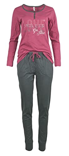 Generisch Gin Tonic Damen Pyjama Schlafanzug Nachtwäsche Set Langarm Oberteil und Lange Hose, Rot, L (44/46) von Generisch