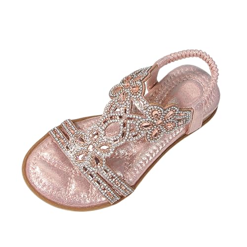 Generisch Glitzer Sandalen Mädchen Sommer Schuhe Elegant Flach Strass Schuhe Sommerschuhe Frauen Bequem Weichen Sohlen Damensandalen Gummiband Slingback Sandaletten Strandschuhe 2 3 7 8 11 10 9 Jahre von Generisch