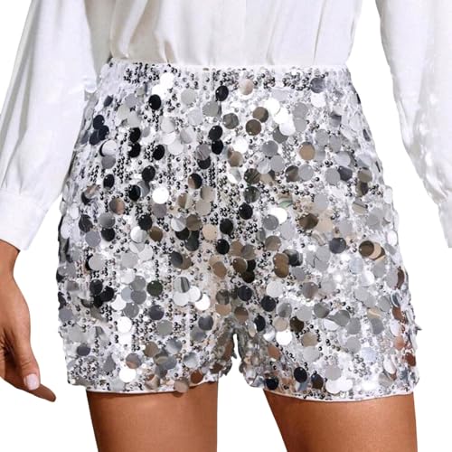 Generisch Glitzer Shorts Damen Pailletten Party Shorts Karneval Kostümmetallic Hotpants Pailletten Glitzer Y2K Shorts Für Nacht Club Festivals Outfits Karneval Glänzend Kurz Hose von Generisch